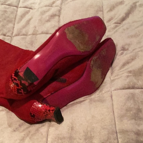 Emmanuel Ungaro Paris Red Calf Hair Snake Detailing Zip Up Boots size 7 1/2 M - Picture 11 of 16